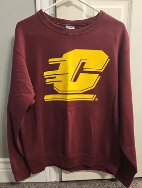 Jerzees Maroon Crewneck Sweatshirt with Yellow Logo